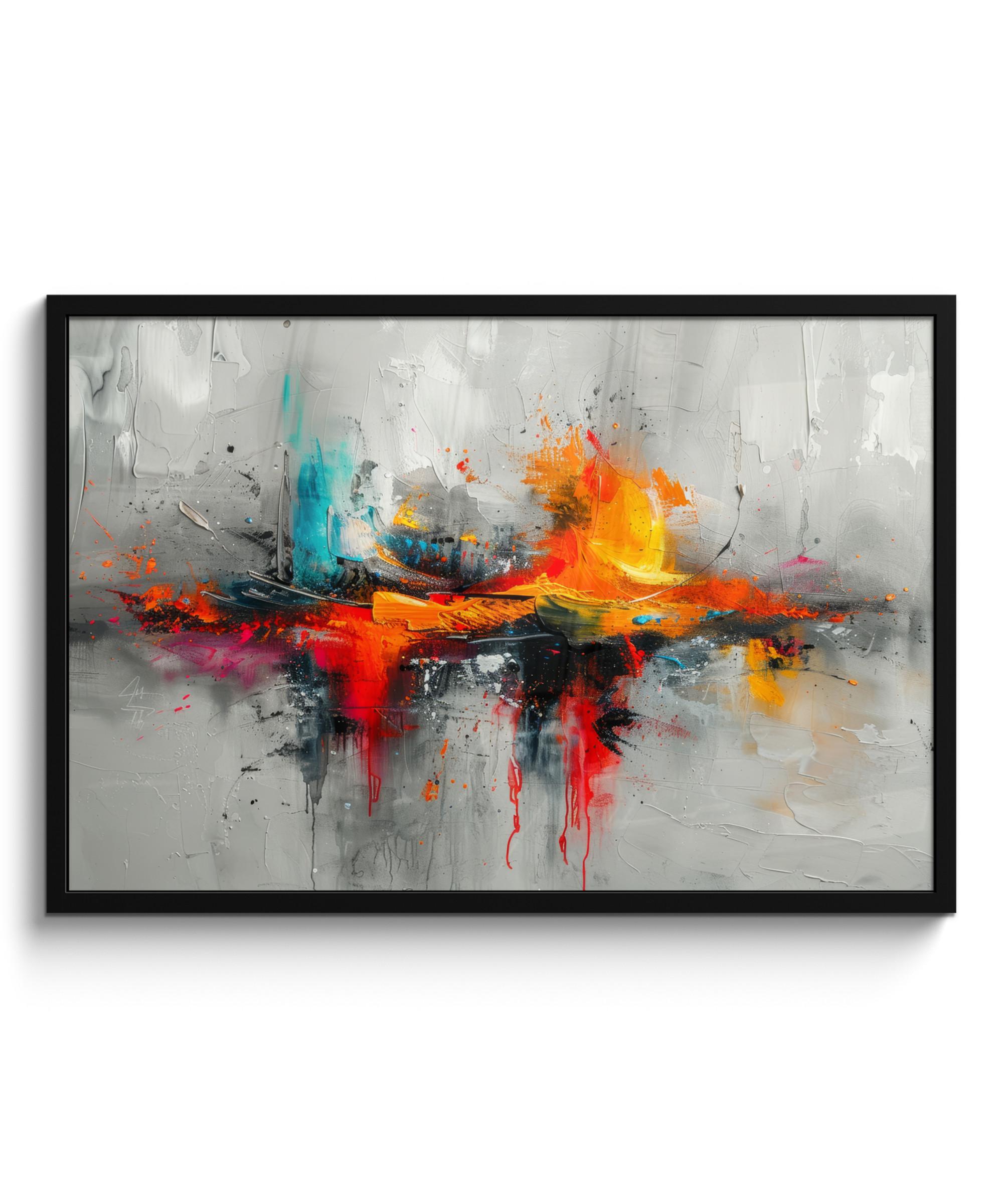POSTER MIT RAHMEN Moderne Kunst - Orange - Grau - Abstrakt 90x60 cm - Hellgrau, Papier (90/60cm) - MuchoWow