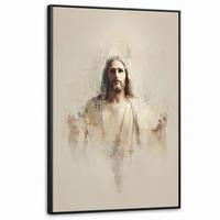 LEINWAND Bilder mit Rahmen - Porträt - Abstrakt - Jesus - Beige - 80x120 - Beige, Textil (80/120cm) - MuchoWow