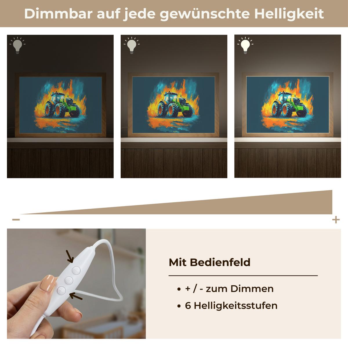 NACHTTISCHLAMPE Abstrakt - Traktor - Grün 30x20 cm - Dunkelblau, Holzwerkstoff (8/30/20cm) - OnlyWow