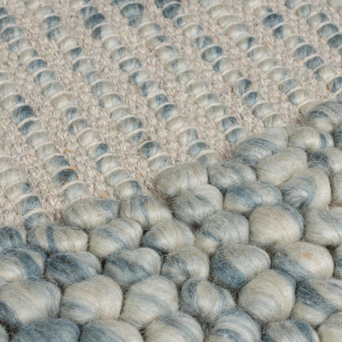 WOLLTEPPICH MOAT, mit Bordüre, Blau-Natur, 200 x 290 cm - Blau, Textil (200/290cm) - KADIMA DESIGN