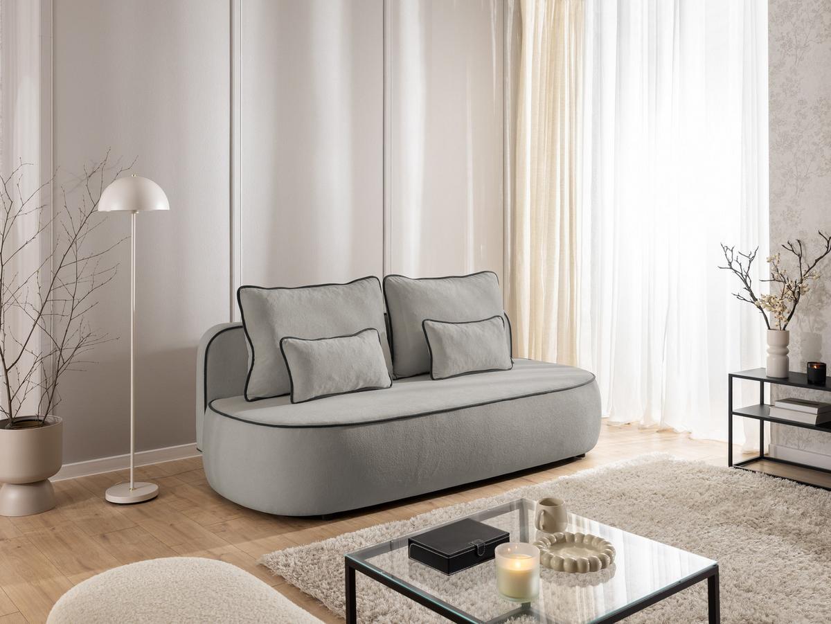 SCHLAFSOFA Vero im modernen und abgerundeten Design mit Bettkasten aus Grau Plüschstoff mit schwarzer Paspel - Schwarz/Grau, Holz/Kunststoff (210/90/98cm) - S-Style Möbel