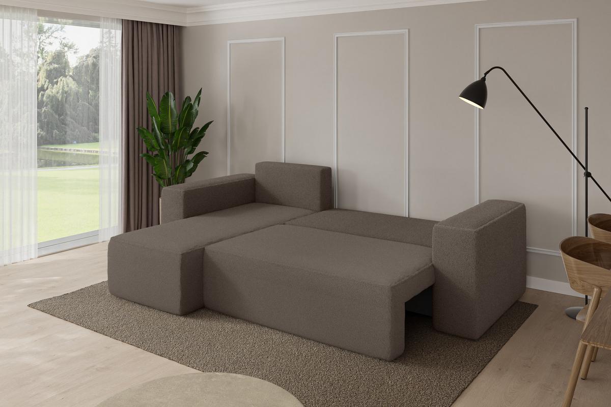 ECKSOFA mit Schlaffunktion Ottomane Links SENO-L 249x139x85 Braun Bouclé - Schwarz/Braun, Holzwerkstoff/Kunststoff (249/139cm) - ALTDECOR