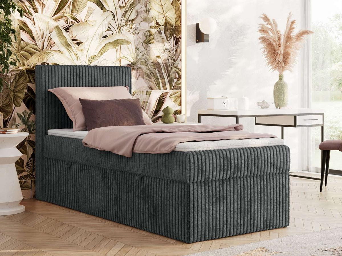 BOXBETT TILIANO 90/200 - Grau Cord - H3 - Visco Topper - Links - Grau, Textil (90/200cm) - MKS
