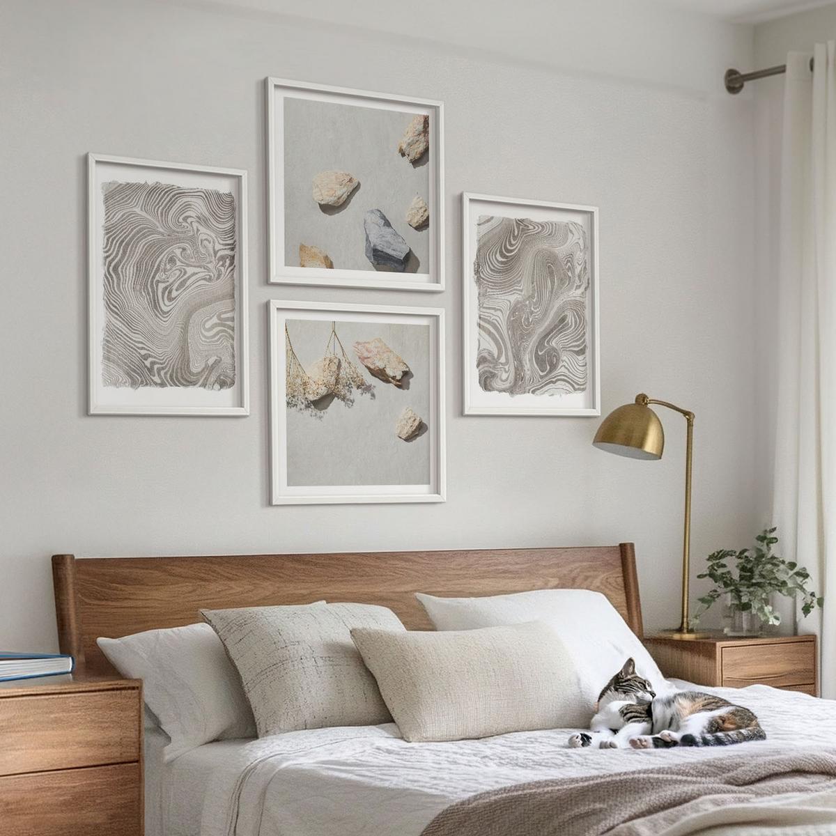 BILDER SET 4er Set - 50x50 cm & 40x60 cm Weißer Rahmen - Moderne abstrakte Formen - Weiß, Kunststoff (50/50cm) - TULUP