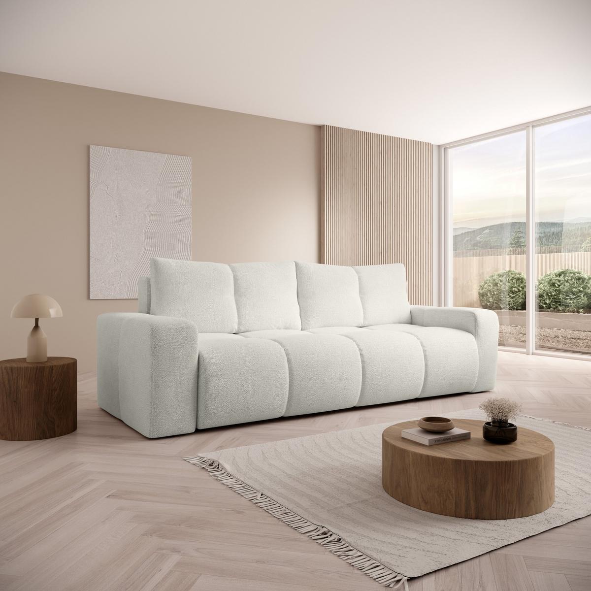 BETTSOFA DUCA Beige Chenille-Stoff mit Schlaffunktion - Beige, Holz (259/90/99cm) - MASSENO
