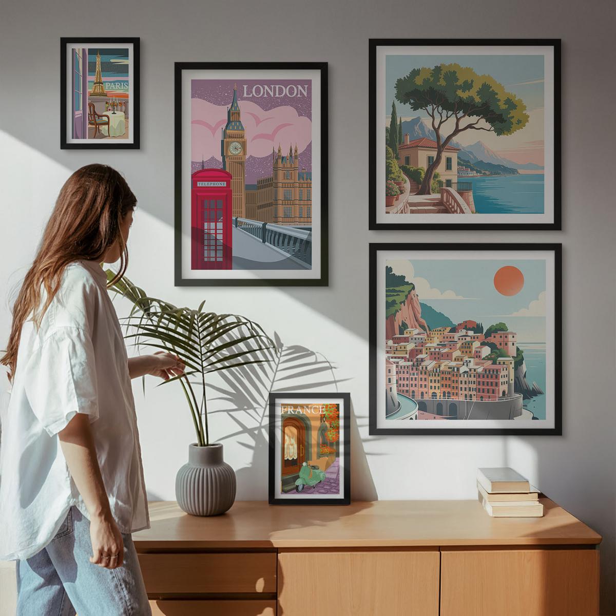 BILDER SET 5er Set - 50x50 cm & 20x30 cm & 40x60 cm Schwarzer Rahmen - Obstposter Zitronen Orangen - Schwarz, Kunststoff (40/60cm) - TULUP