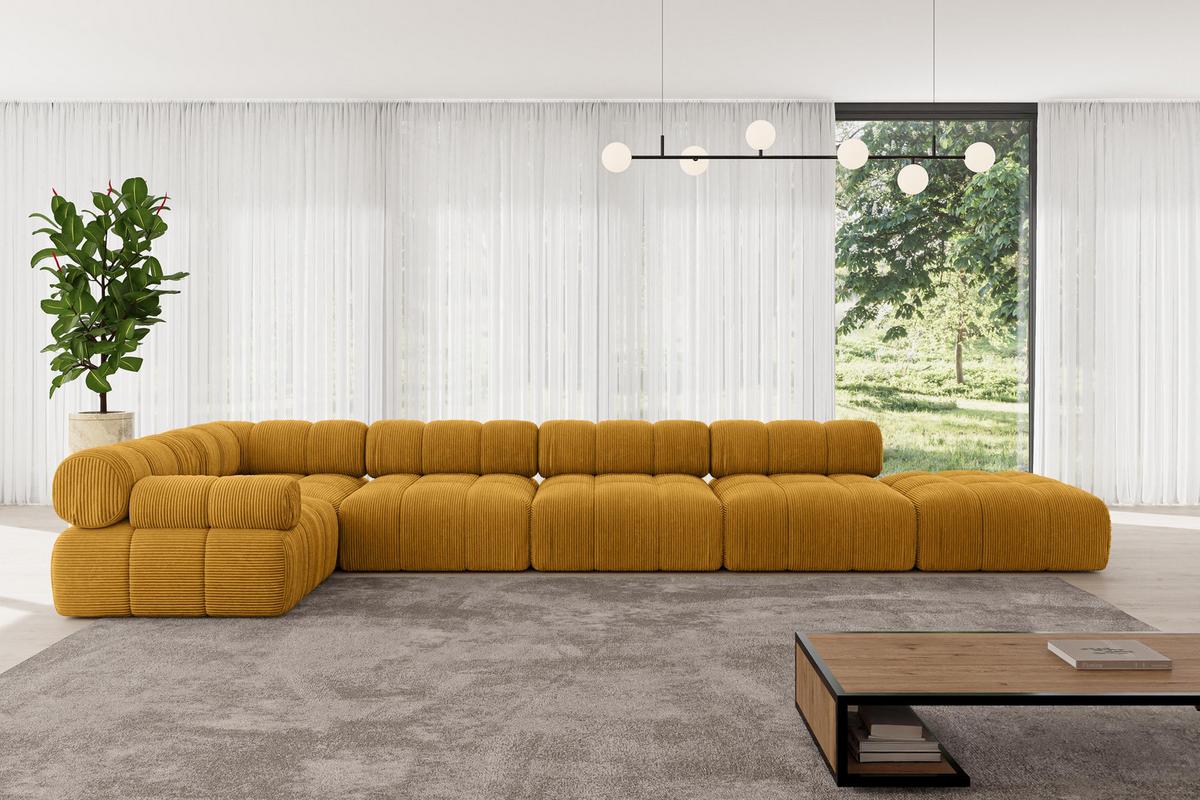 ECKSOFA modulares Sofa Felto-L3 - 475x190x70 cm Senfgelb Cord - Currygelb, Holzwerkstoff/Textil (475/190cm) - ALTDECOR