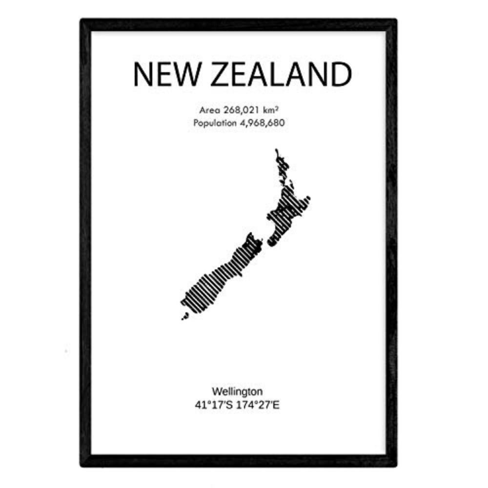 POSTER Länder & Kontinente Neuseeland A3 Schwarzer Rahmen - Schwarz, Papier (29.7/5/42cm) - Nacnic