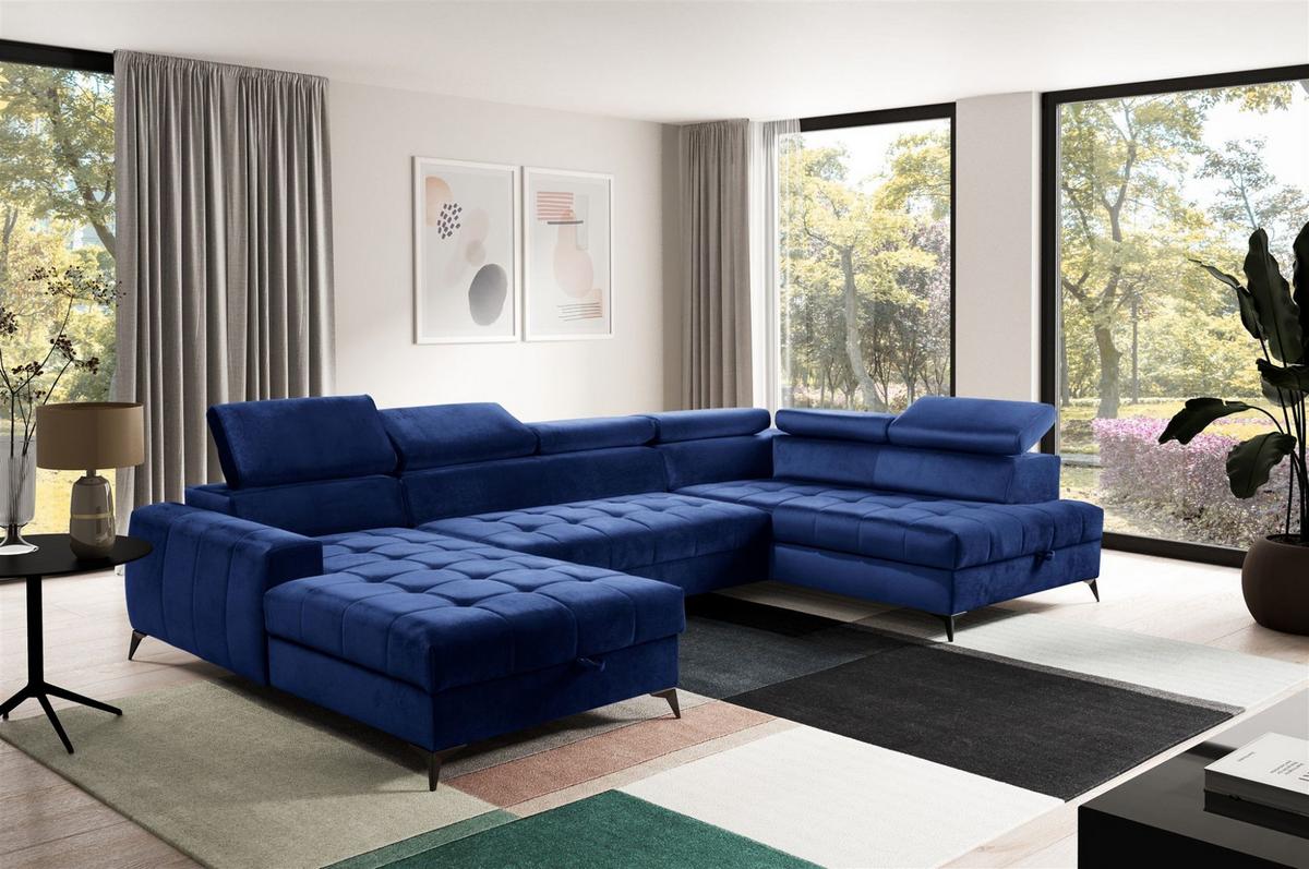 WOHNLANDSCHAFT Agnesa In Salvador - Dunkelblau, Holzwerkstoff/Textil (345/95/200cm) - Fun Möbel