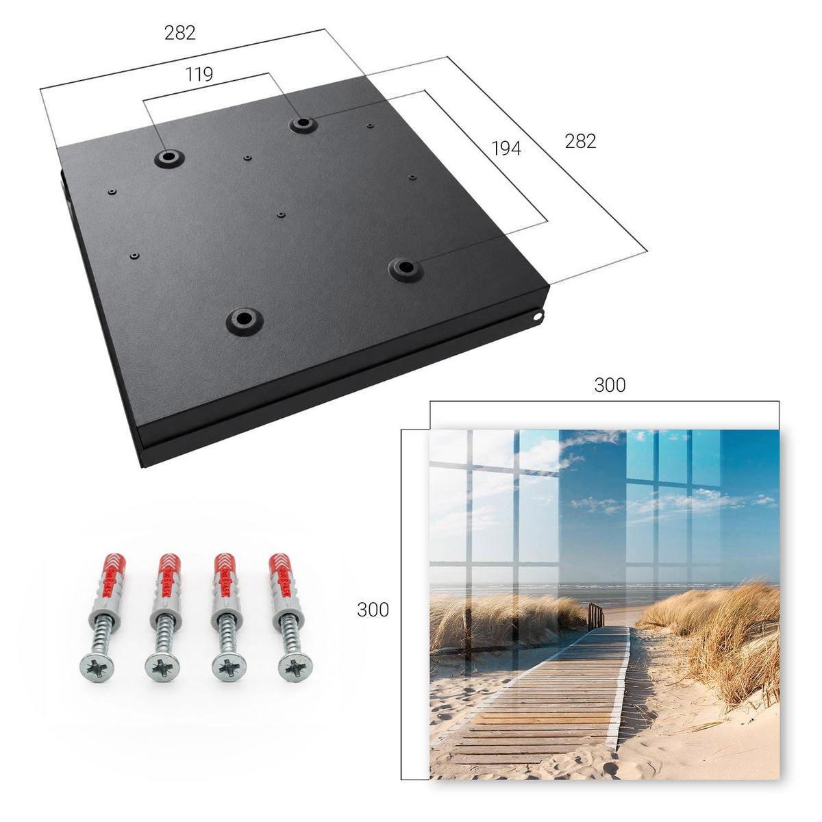 SCHLÜSSELBOX Schwarz 30x30 cm- Türöffnung nach rechts - Ein ruhiger Strand - Blau, Metall (30/30/5cm) - TULUP