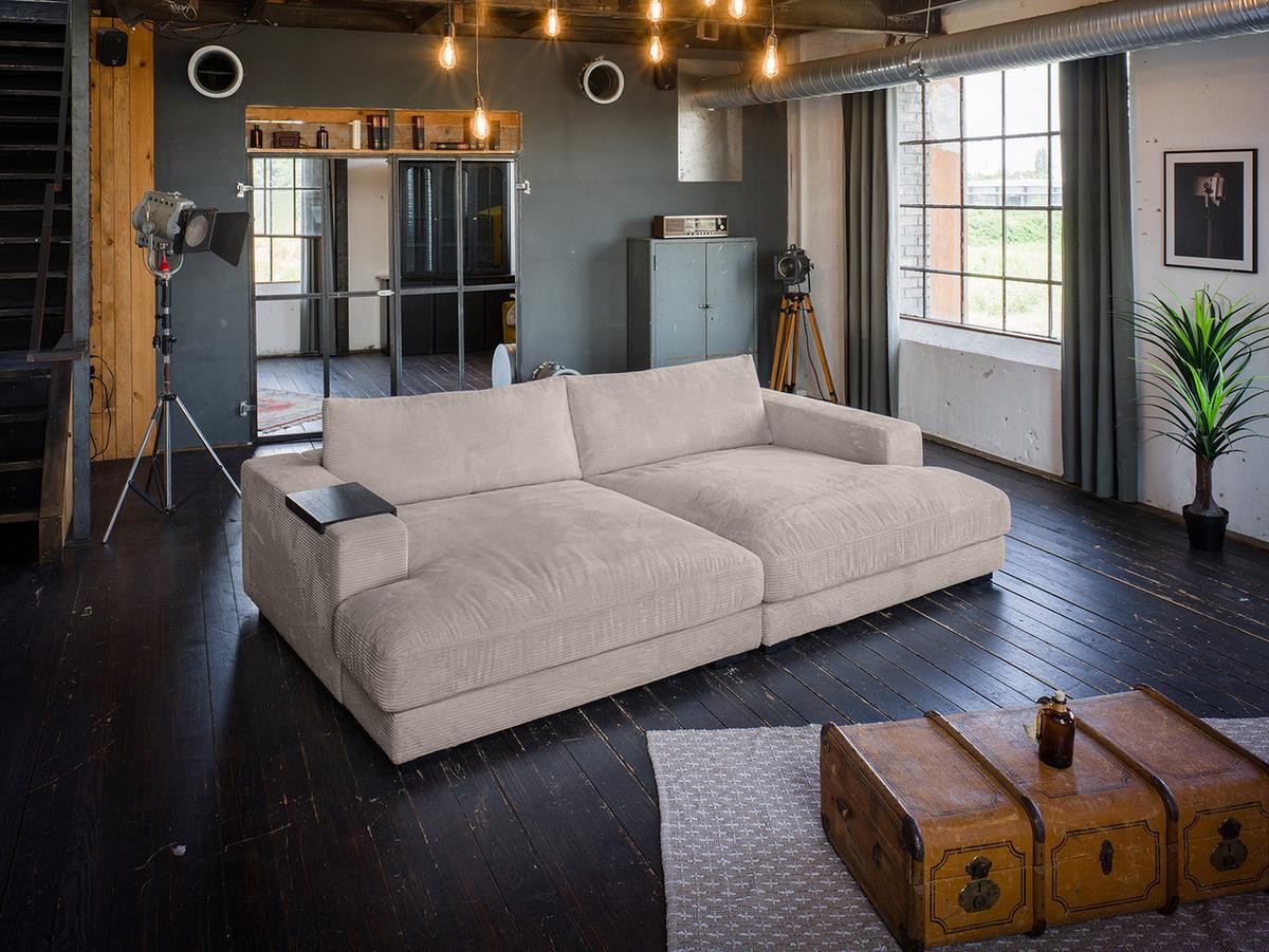 BIG SOFA XL MIT TABLETT MADELINE Taupe Cord - Taupe/Schwarz, Kunststoff/Textil (290/85/190cm) - KAWOLA