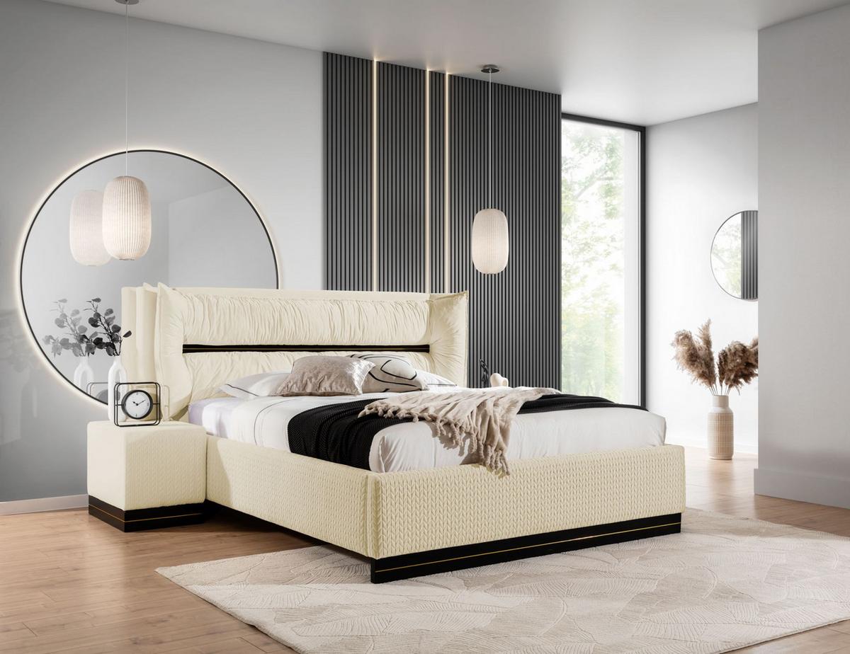 POLSTERBETT Hamilton Magic Velvet Set.3 - Creme, Holzwerkstoff/Textil (140/200cm) - Fun Möbel