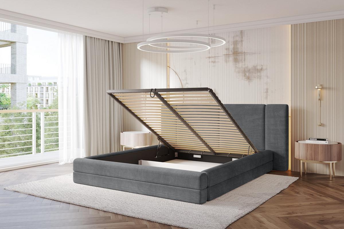 POLSTERBETT mit Bettkasten und Lattenrost, Bett mit Matratze H3/H4 - TEVO 140x200 Dunkelgrau - Graphitfarben, Holzwerkstoff/Textil (140/200cm) - ALTDECOR