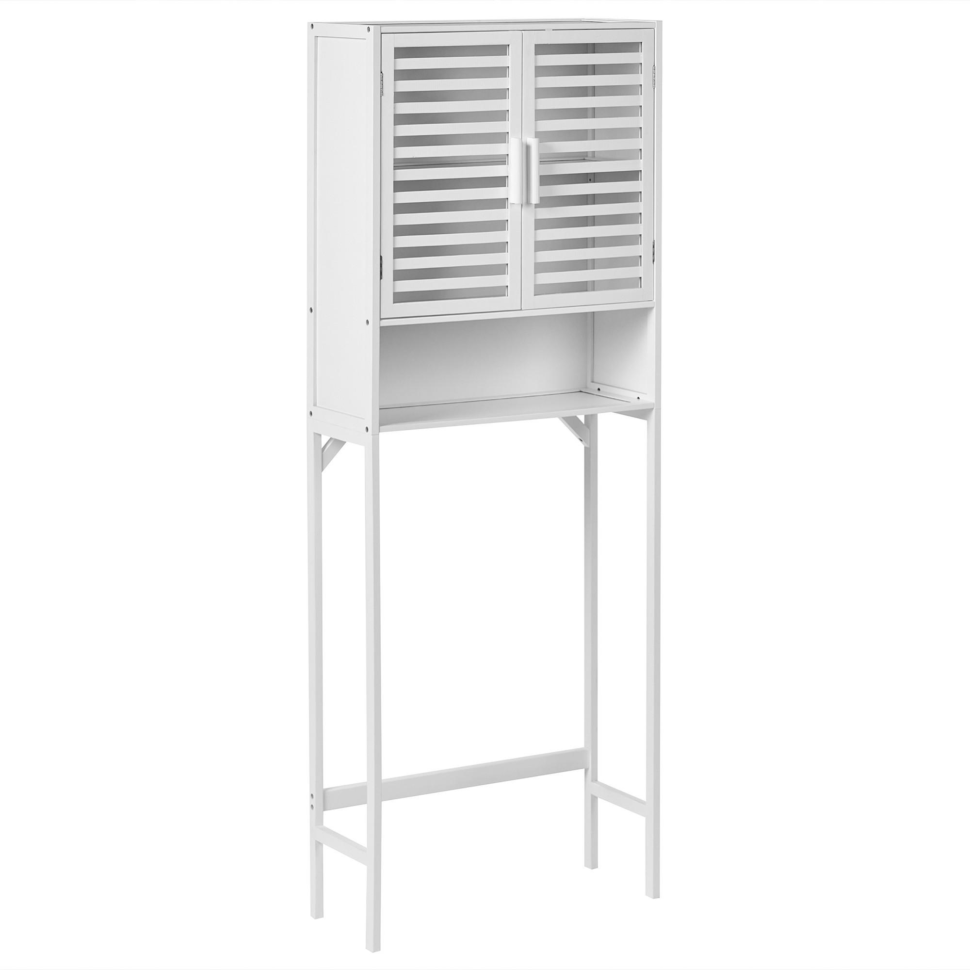BADEZIMMERSCHRANK Bambus 63 cm Weiß Okarche - Weiß, Holz (63/167/25cm) - Beliani