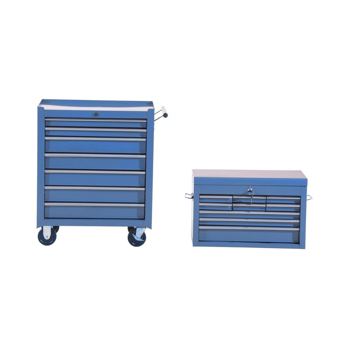 FAHRBARER Werkzeugwagen Werkstattwagen Rollwagen Werkzeugkasten - Blau, Metall (33/113/61.5cm) - HOMCOM