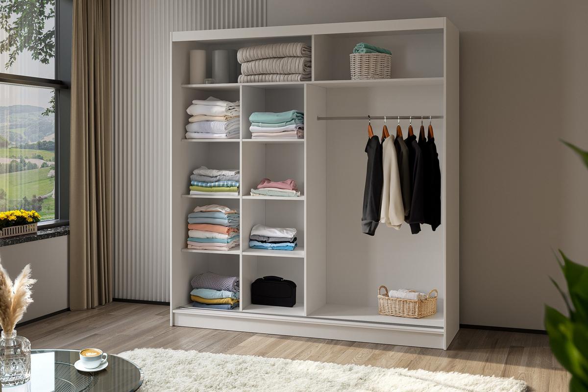 SCHWEBETÜRENSCHRANK Cabinio Weiß Eiche Artisan 200/216/61 cm – Modern, mit Lamellen - Walnussfarben/Weiß, Holzwerkstoff/Kunststoff (200/216.1/61cm) - AX Living