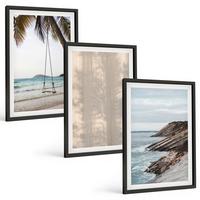 BILDER SET 3er Set - 40x60 cm Schwarzer Rahmen - Sommerlicher Sandstrand mit Meerblick - Schwarz, Kunststoff (40/60cm) - TULUP