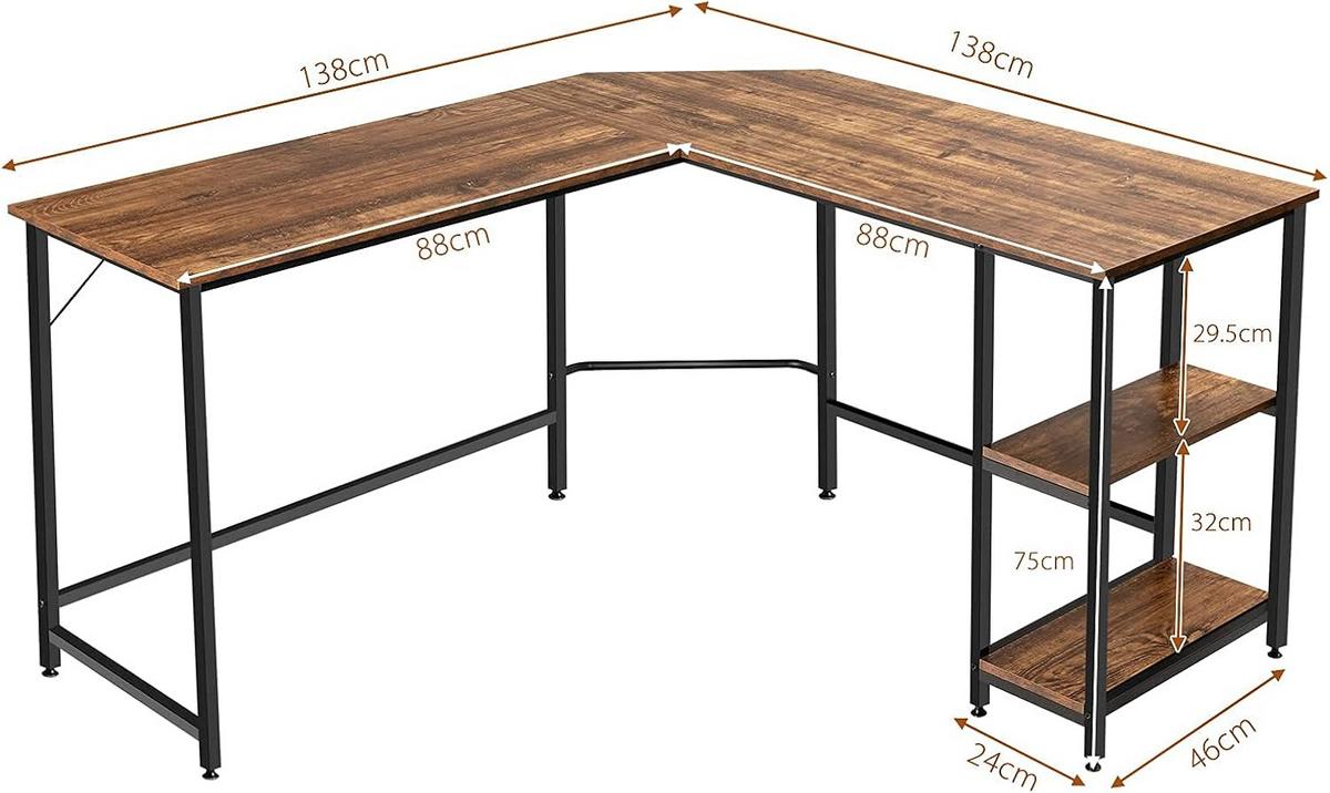 COMPUTERTISCH Braun - Braun, Holzwerkstoff (138/138/75cm) - COSTWAY