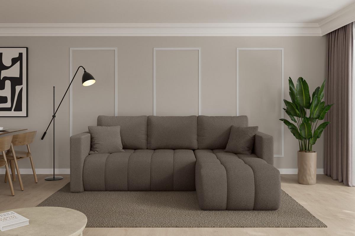ECKSOFA mit Schlaffunktion Ottomane Rechts GARD-L 226x146x85 Braun Bouclé - Schwarz/Braun, Holzwerkstoff/Kunststoff (226/146cm) - ALTDECOR