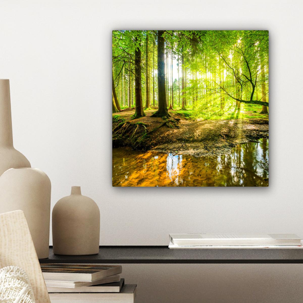 LEINWANDBILD Wald - Landschaft - Wasser - Bäume - Sonne - Grün - Natur Deko Wohnzimmer 20x20 cm - Grün, Textil (20/20cm) - MuchoWow