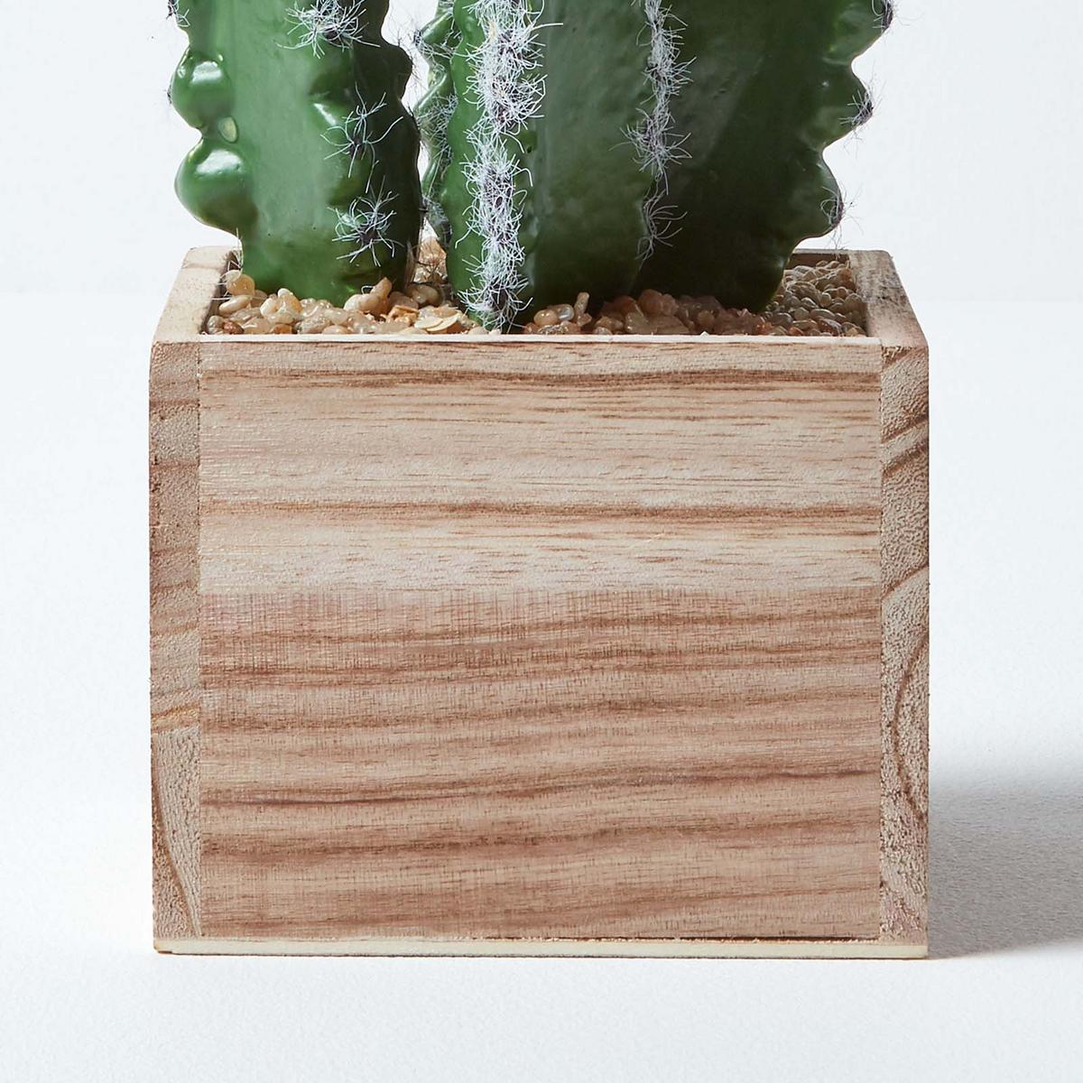 KUNSTPFLANZE Kaktus im Holz-Topf, 33 cm - Grün, Kunststoff (33cm) - Homescapes