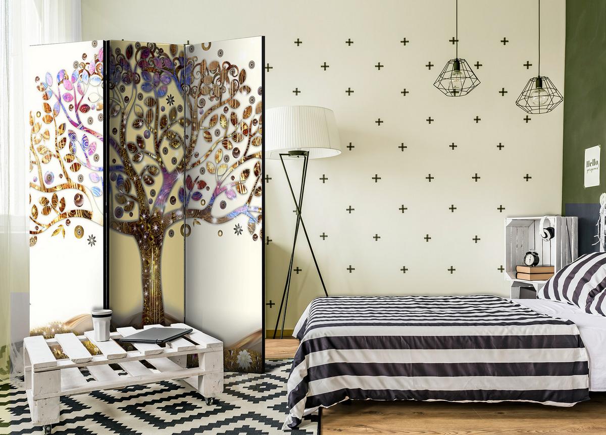 PARAVENT Einseitig Bedruckter 3-tlg 135x172 cm Goldener Baum - Multicolor, Holz/Textil (135/172/3cm) - Muralo