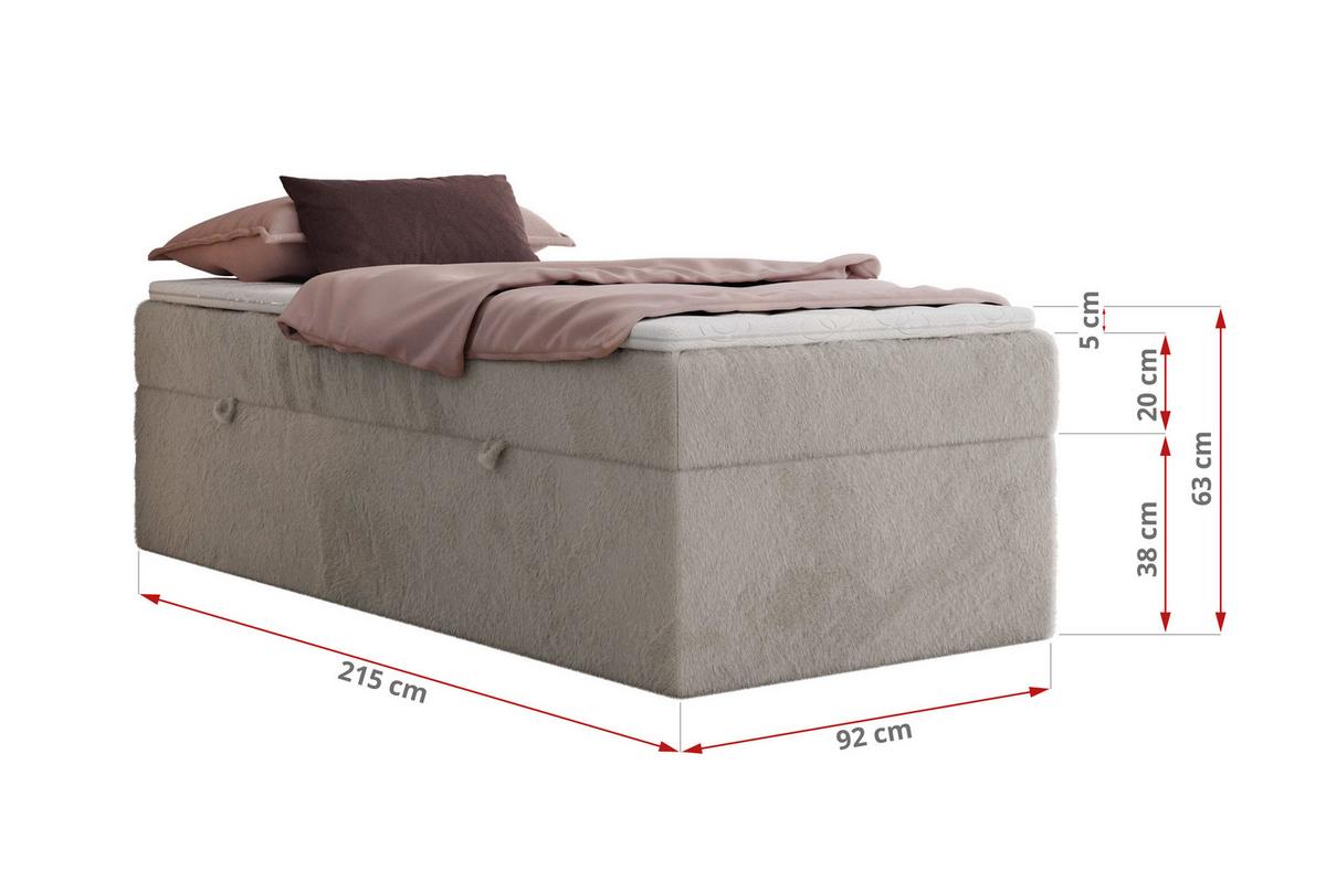 BOXBETT ZERO 90/200 - Hellgrau Plüsch - H3 - Topper T25 - Hellgrau, Textil (90/200cm) - MKS