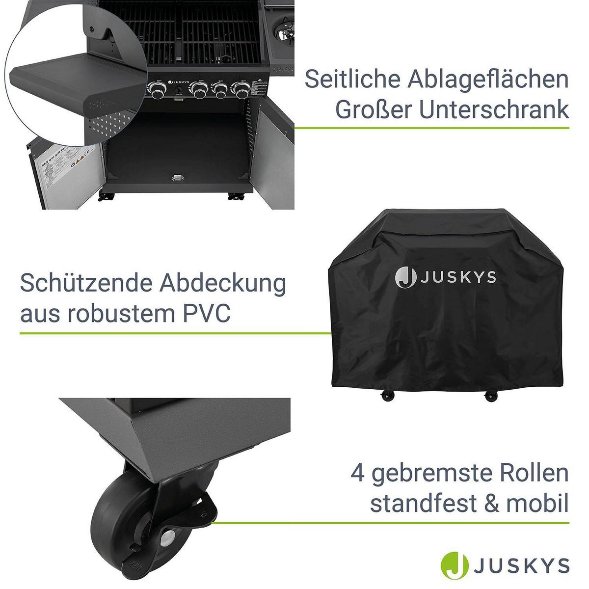 GASGRILL Savannah schwarz 4+1 - Schwarz, Metall (133/114/57cm) - Juskys