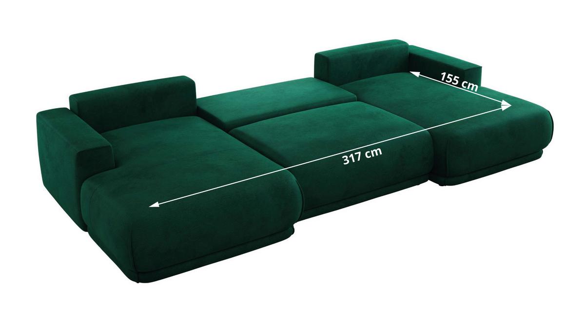 WOHNLANDSCHAFT RINA U Dunkelgrün Velvet - Dunkelgrün/Schwarz, Kunststoff/Textil (360/85/170cm) - MKS