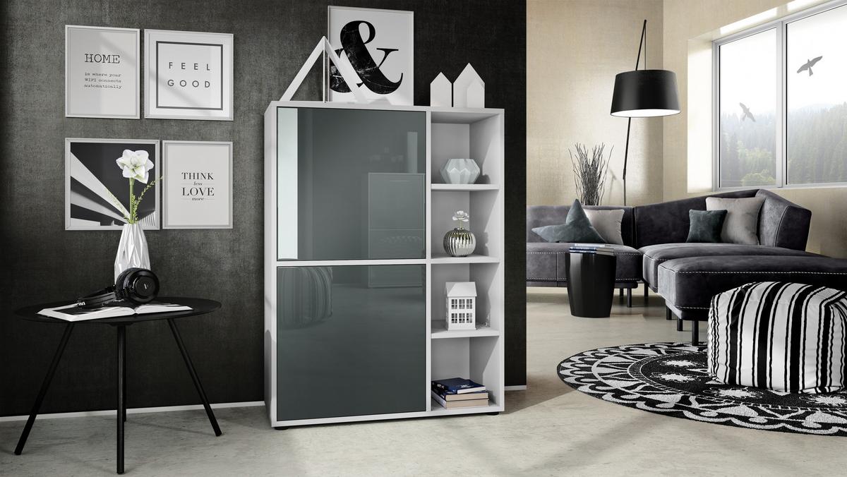 HIGHBOARD Cuba Türen in Grau Hochglanz - Grau, Holzwerkstoff (79/105.5/35.5cm) - Vladon