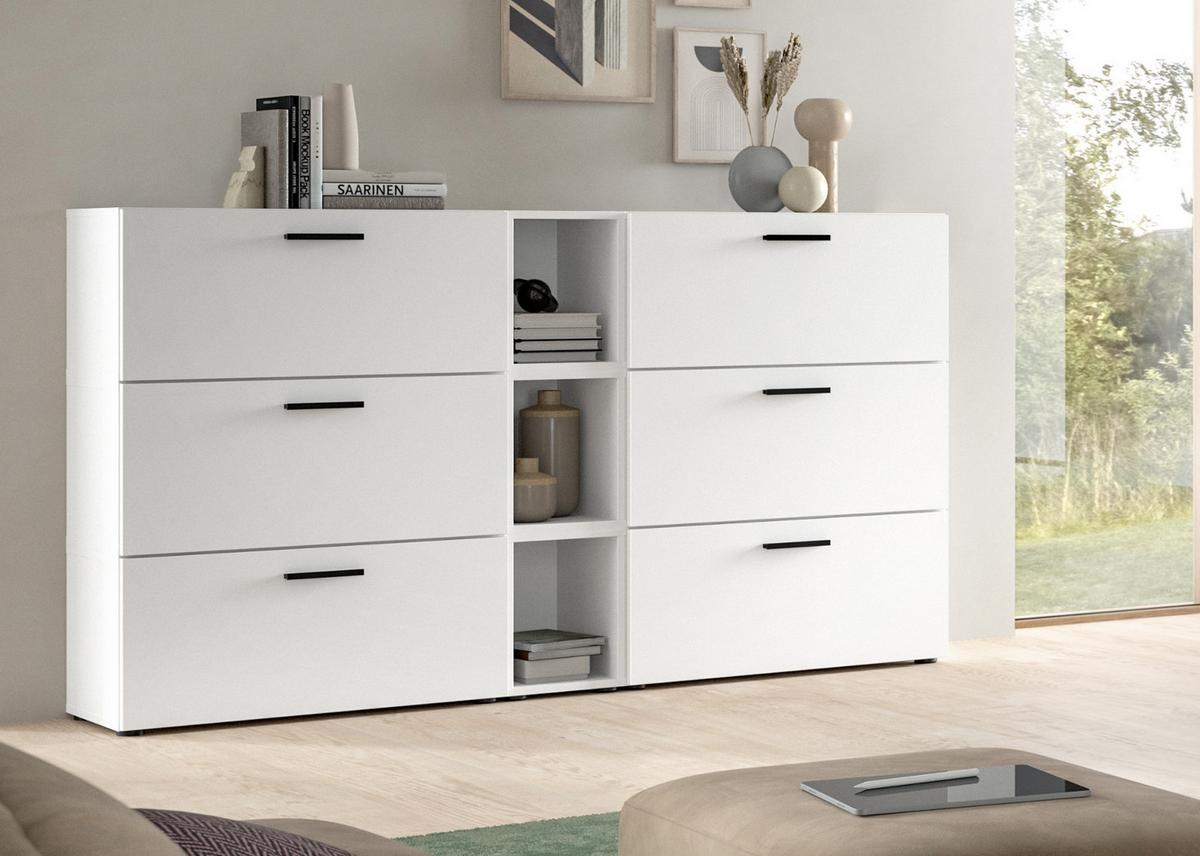 SIDEBOARD weiß 176 cm, Kommode mit Soft-Close - Schwarz/Weiß, Holzwerkstoff/Kunststoff (176/99/34cm) - Inn.Furn