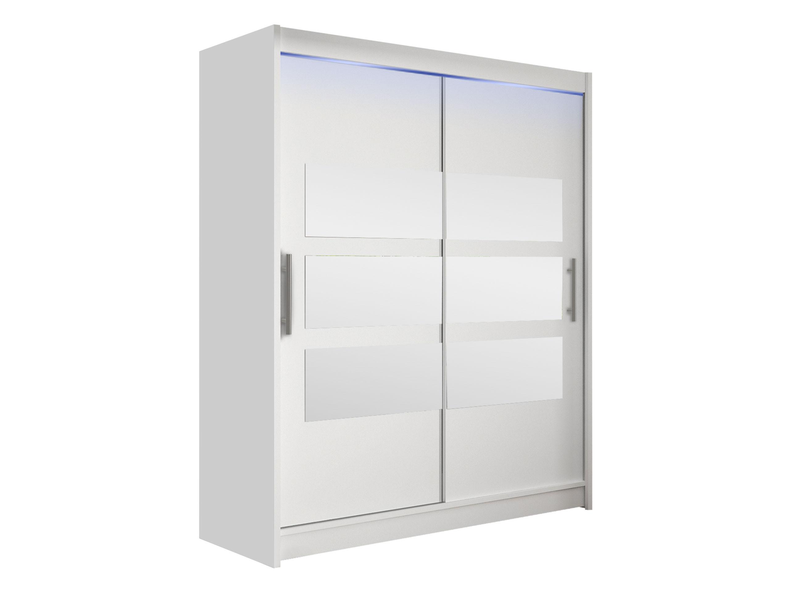 SCHWEBETÜRENSCHRANK Westa VII, mit RGB LED Beleuchtung - Silberfarben/Weiß, Holzwerkstoff/Metall (150/200/58cm) - MIRJAN24