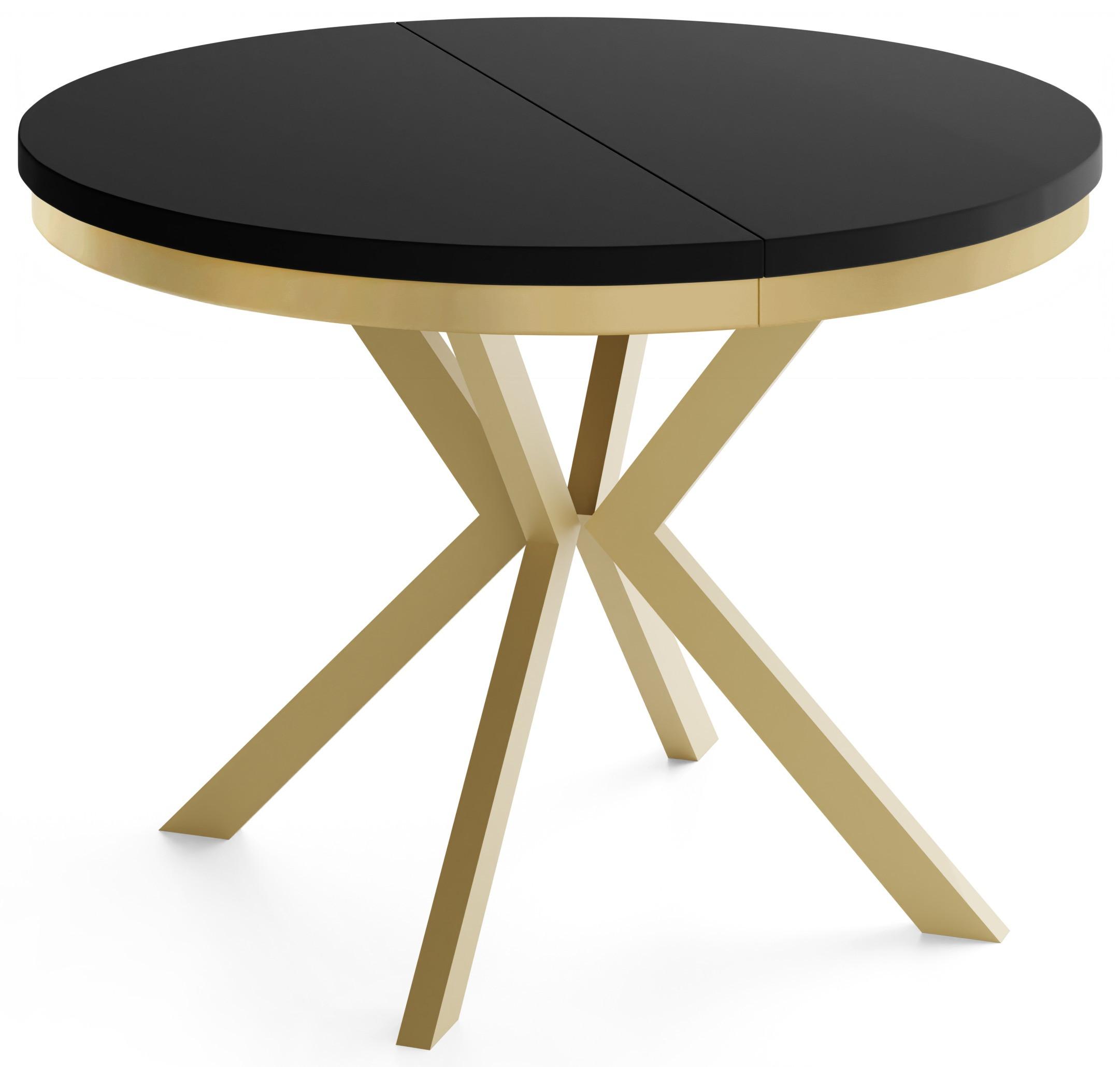 ESSTISCH Dina runder ausziehbarer, Schwarz 120-200/100/76 cm - Goldfarben/Schwarz, Holzwerkstoff/Metall (120/200/76cm) - WFL GROUP