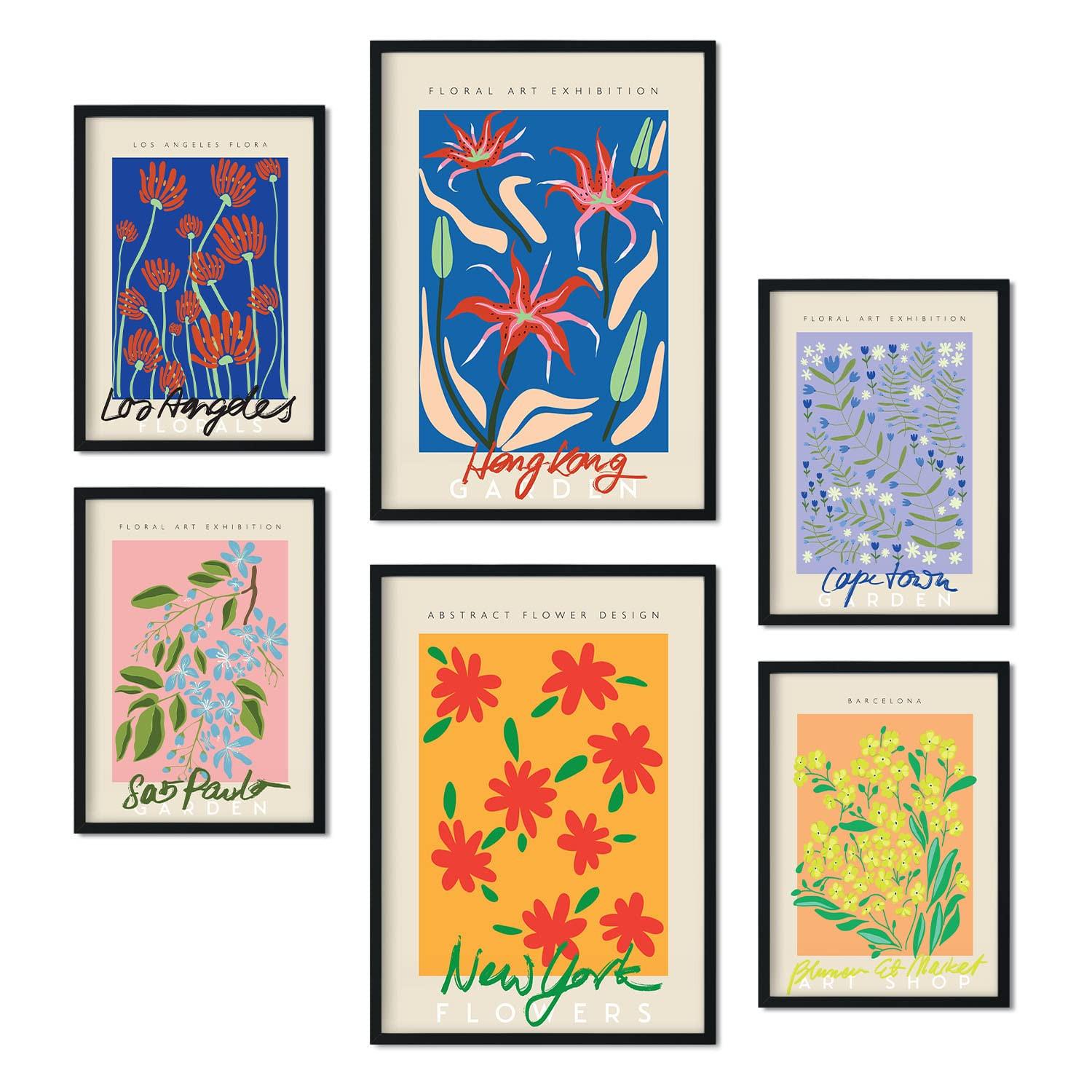 POSTER Set Mit 6 Blumengalerie Sammlung A3 & A4 Schwarzer Rahmen - Schwarz, Papier (29/3cm) - Nacnic
