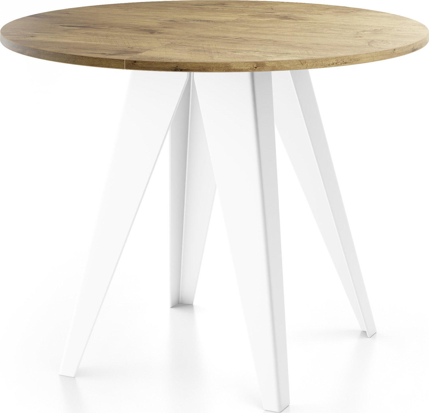 ESSTISCH Griffin runder ausziehbarer, Lancelot Eiche 100-140/100/76 cm - Eichefarben/Weiß, Holzwerkstoff/Metall (100/140/76cm) - WFL GROUP