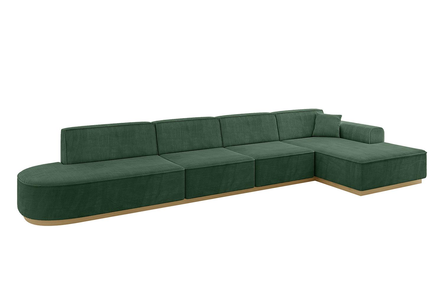ECKSOFA Ottomane Rechts IREA-L3-v2 - 412x165x80 cm Grün - Currygelb, Holzwerkstoff/Textil (412/165cm) - ALTDECOR