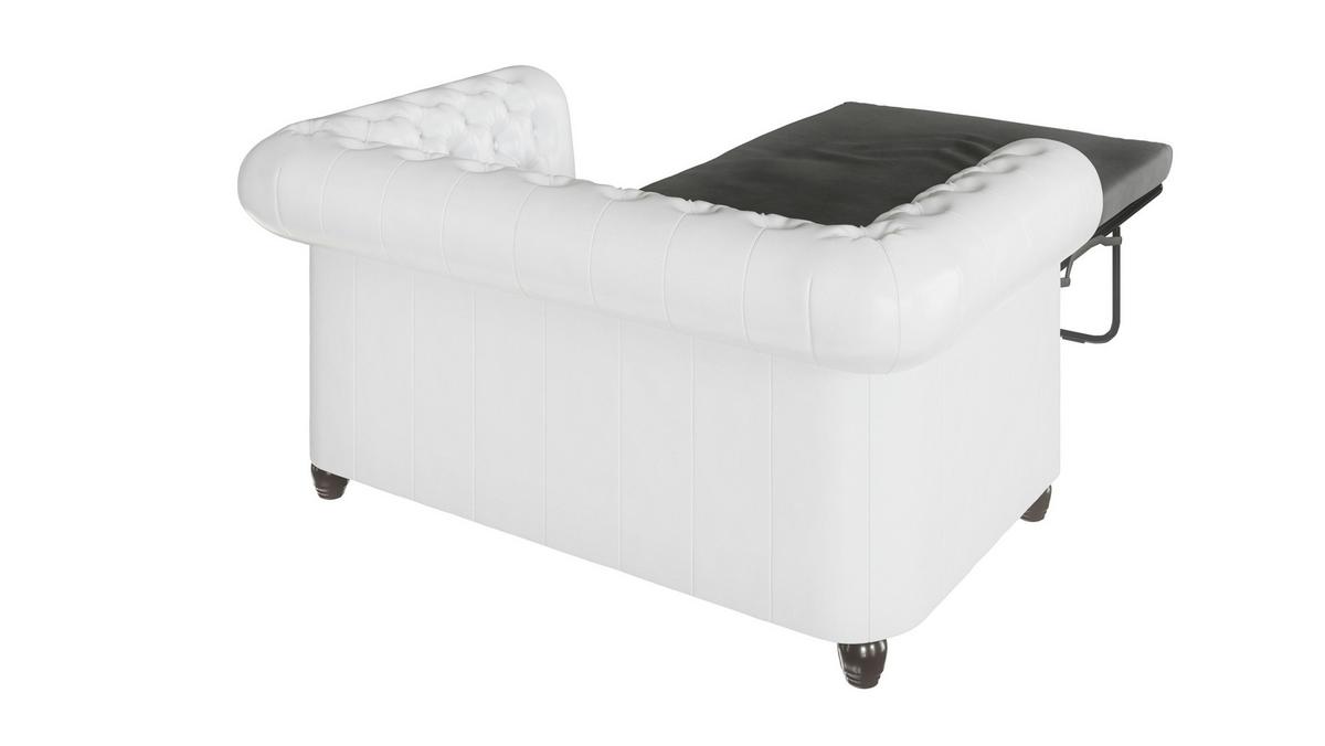 CHESTERFIELD-SOFA 2-sitzer mit Schlaffunktion Morin Weiß vegan Leder - Weiß/Braun, Holz/Textil (148/72/86cm) - S-Style Möbel