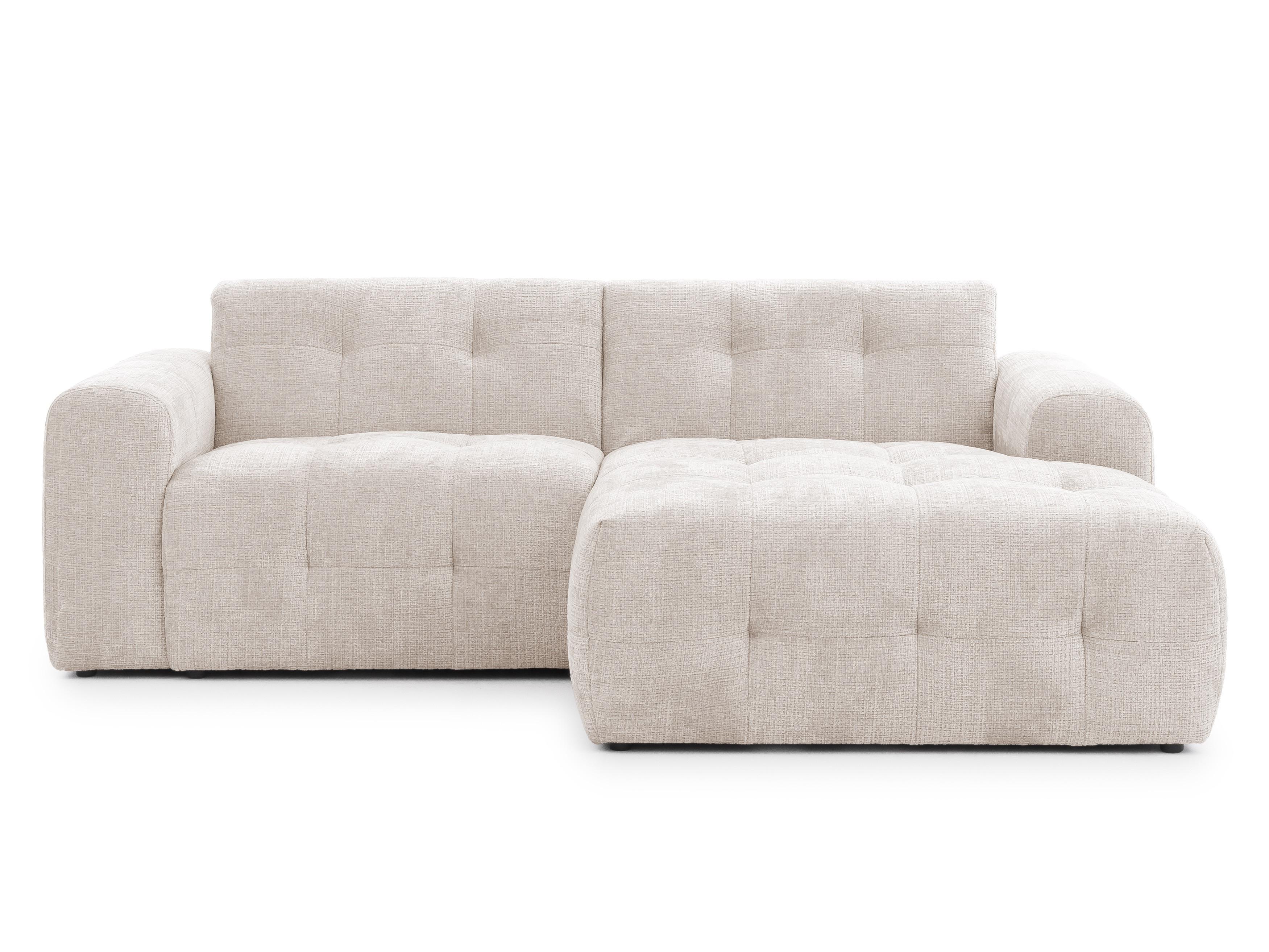 ECKSOFA mit Ottomane rechts, raffinierten Steppungen, Wellenunterfederung, B234/T161/H79 cm, Chenille-Bezug in Beige / 21035 - Beige/Schwarz, Kunststoff/Textil (234/79/161cm) - luma-home
