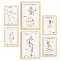 POSTER Set Mit 6 Yoga Musen 2 A3 & A4 Rahmen Aus Hellem Holz - Beige, Papier (29/3/42cm) - Nacnic