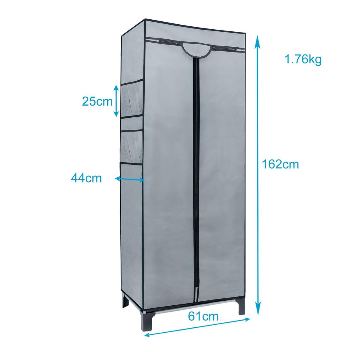 FALTSCHRANK 68 x 45 x 175 cm mit Kleiderstange - Grau, Metall (45/175/68cm) - Intirilife