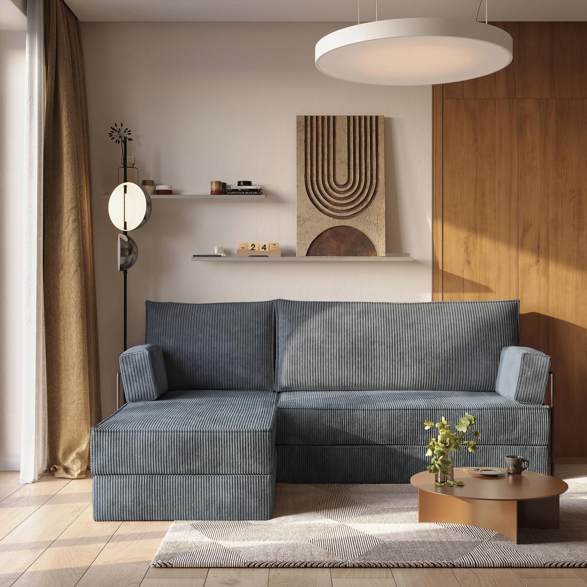 ECKSOFA NOTIA modulares Boneless Sofa mit Schlaffunktion Grau Kordstoff - Grau, Textil (200/120cm) - MASSENO