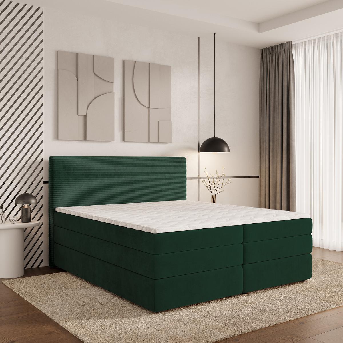 BOXSPRINGBETT MATERN 180x200 cm mit Matratze und Topper - Grün - Grün, Holz (180/200cm) - MASSENO