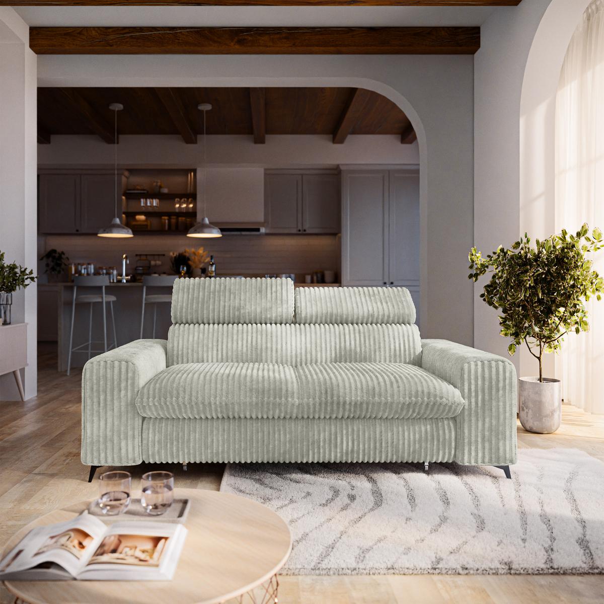 BETTSOFA BENETE Hellgrau Cordstoff mit Schlaffunktion - Hellgrau, Holz/Textil (191/89/92cm) - MASSENO