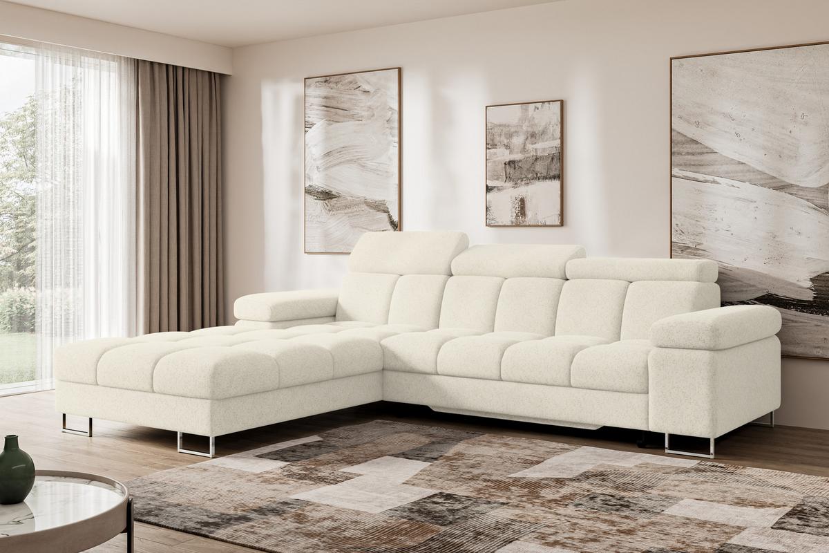 ECKSOFA mit Schlaffunktion Ottomane Links 271x203x79 Creme Tissu - Creme, Holzwerkstoff/Textil (271/203cm) - ALTDECOR