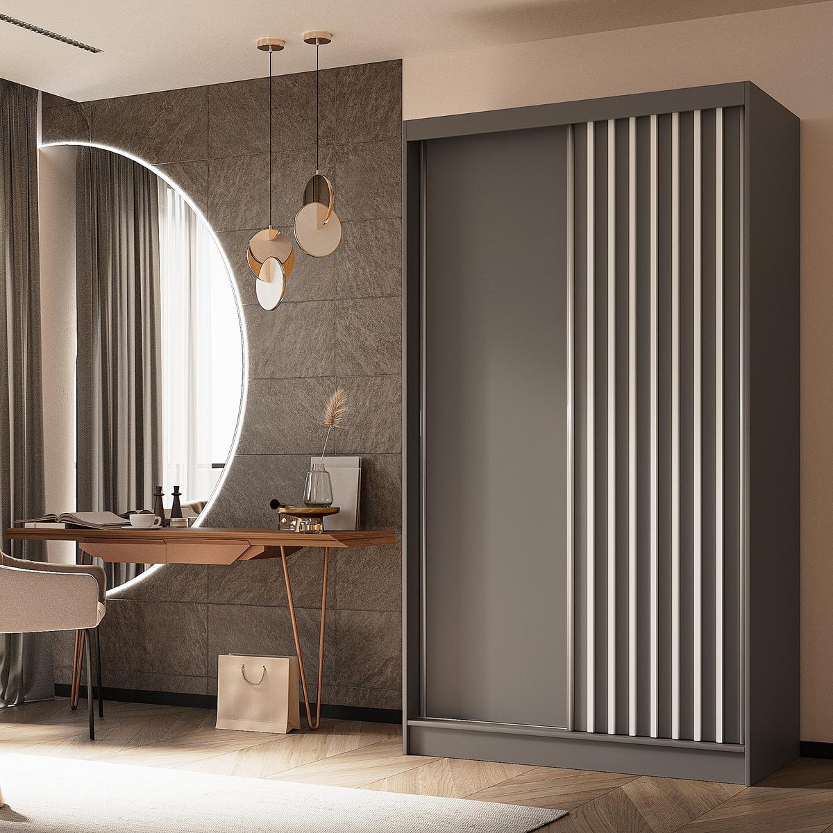 SCHWEBETÜRENSCHRANK LAMELLO 120/216/61 cm 2-türig Grau - Grau, Holzwerkstoff (120/216/61cm) - MASSENO