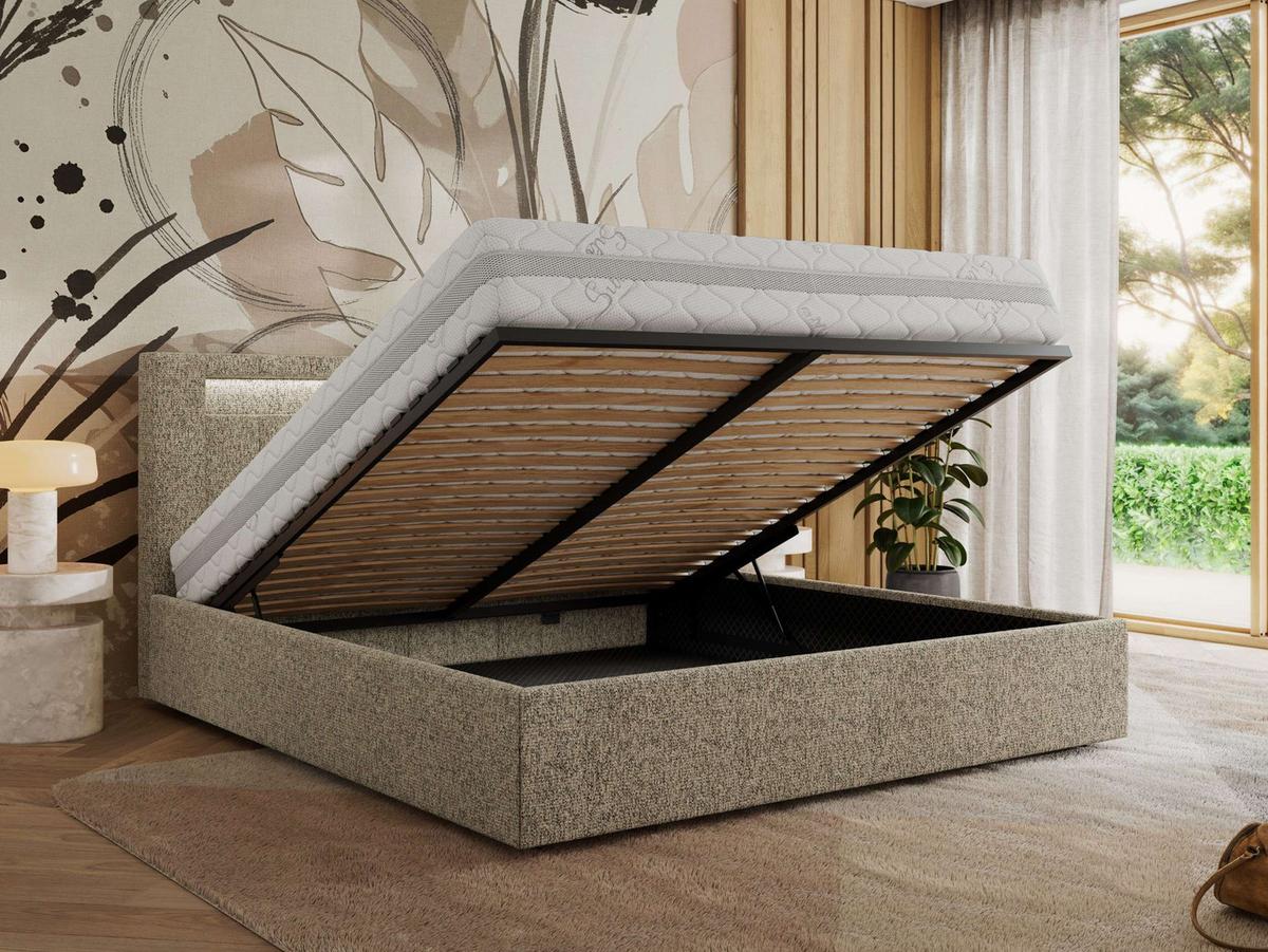 POLSTERBETT GOLD 5 CLASSIC 160/200 - Dunkelbeige Strukture - Multipocket-Matratze - Taupe, Textil (160/200cm) - MKS