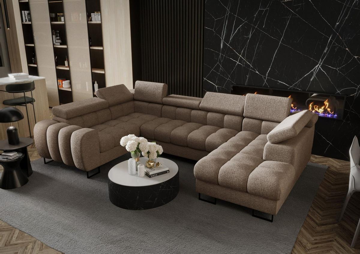 WOHNLANDSCHAFT Bastien - Beige, Holzwerkstoff/Textil (350/95/195cm) - Fun Möbel