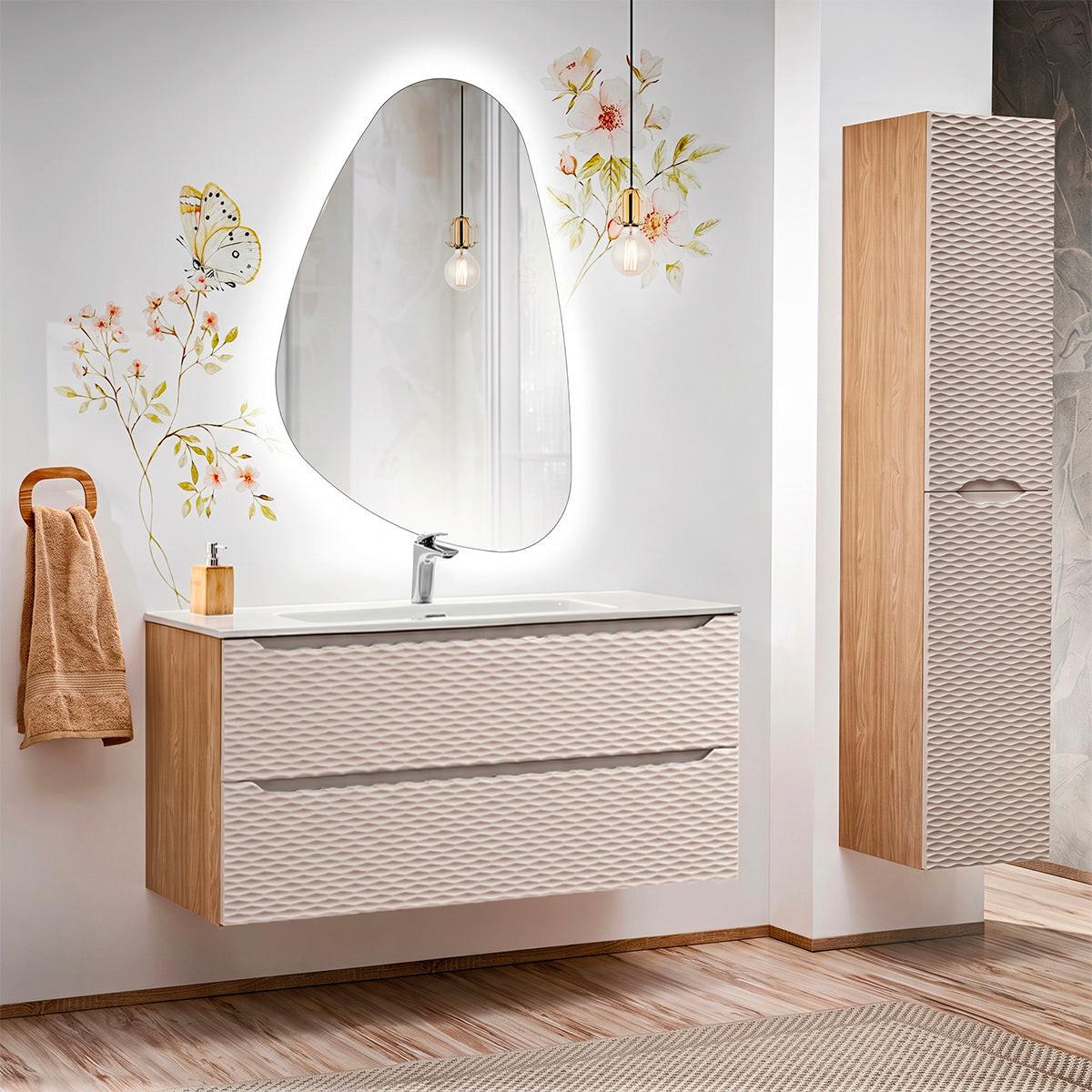 BADMÖBEL 120cm Elora 2er-Set Beige und Holz - Braun, Holzwerkstoff (120/57/46cm) - Petits-meubles