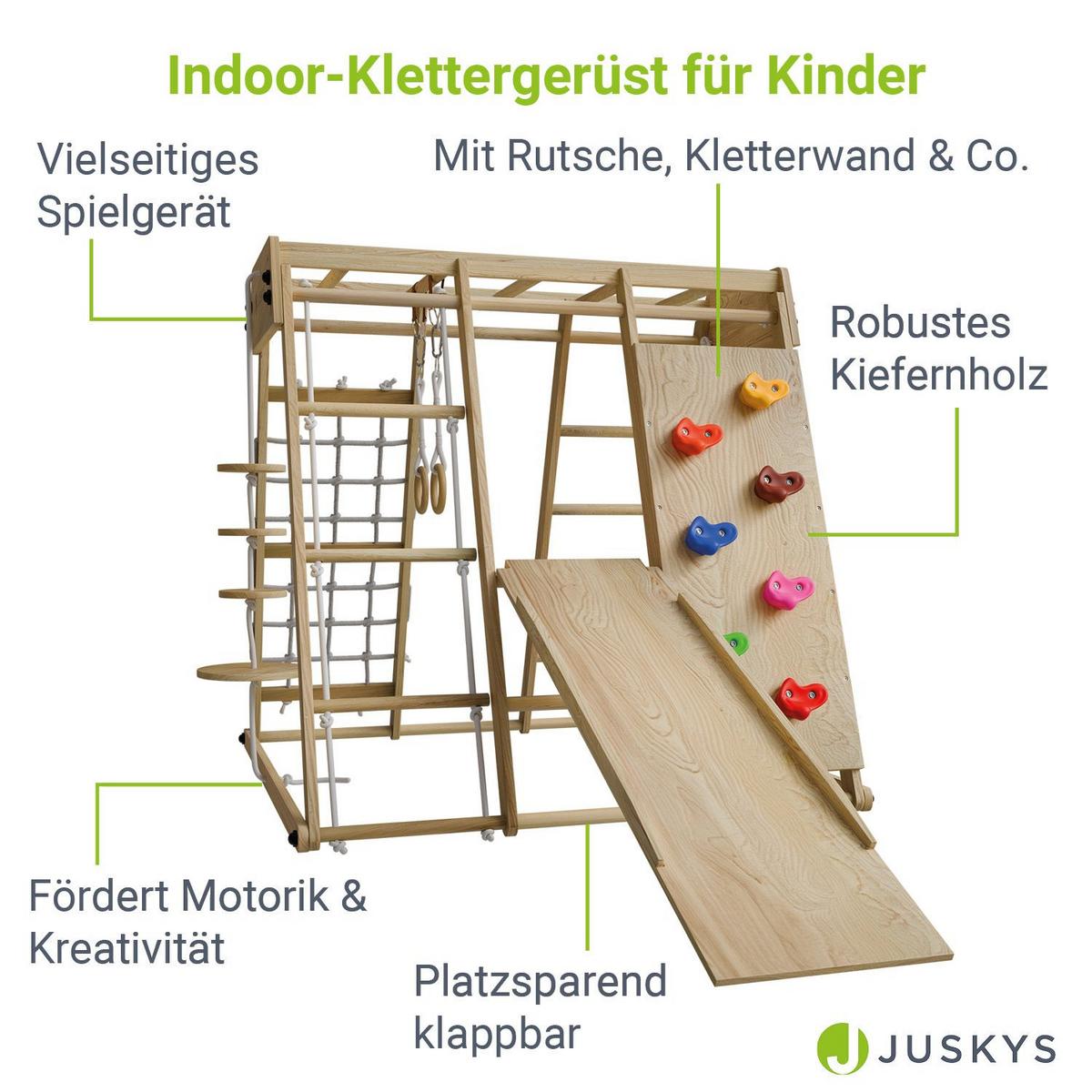 KLETTERGERÜST MAXI für Kinder mit Rutsche - Naturfarben, Holz (119/124cm) - Juskys