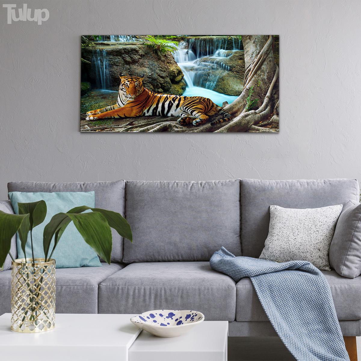 GLASBILD 120x60 cm Dschungelwasserfall - Naturfarben, Glas (120/60cm) - TULUP
